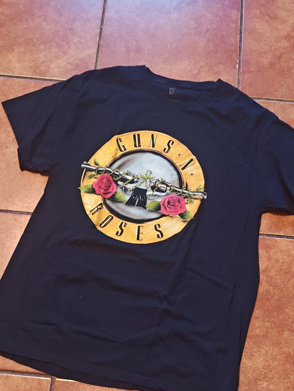 G-Star Black Guns N' Roses Graphic Tee with Pink Rose Accents